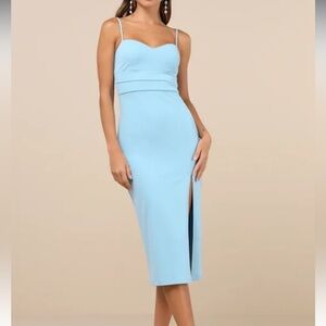 NWT Lulus Stun and Done Light Blue Sleeveless Bodycon Midi Dress